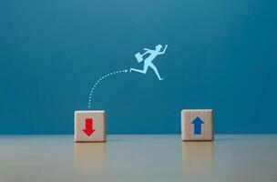 Choose the path of progress, businessman jumps to the growth arrow photo