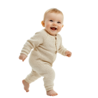 Cheerful Baby Taking First Steps in Onesie with Joyful Smile, Isolated on Transparent Background png