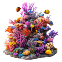 dinâmico 3d coral recife com colorida peixe, embaixo da agua oceano vida isolado em transparente fundo png