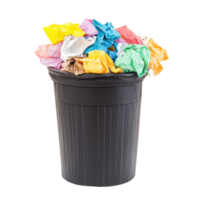 Overflowing Trash Can with Colorful Crumpled Paper png