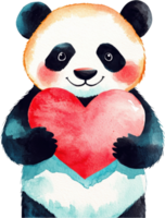 Adorable Panda Holding Heart Watercolor Love Valentine s Day Cute Animal Illustration png