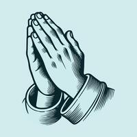 Praying hands with crossed arms on a blue background vector