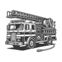 Fire truck with ladder and hose on a white background vector