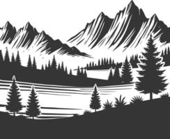 A black and white illustration of a mountain range vector