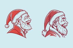 Two santa claus faces, one with a beard and one without vector