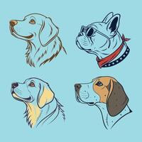 Four different dog head designs with different colors vector