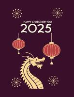 Chinese new year 2021 with dragon and lanterns vector