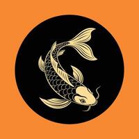 A black and gold koi fish on an orange background vector