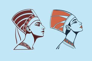 Two egyptian women in headdresses, one in red and one in blue vector