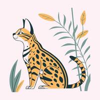 A cat sitting in the grass with leaves vector