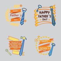 Four different fathers day badges with a hammer, tie and ribbon vector