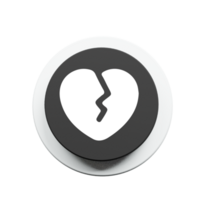 A broken heart button on a black background png