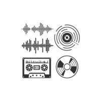 Audio equipment icons set, including a cassette player, record player, and a microphone vector
