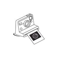 A black and white drawing of a camera with a photo vector