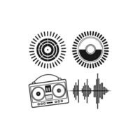 A set of icons that include a cassette player, a record player, and a speaker vector