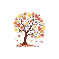 Autumn tree with leaves and falling leaves illustration vector