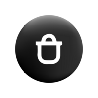 A black and white button with a white bag icon png