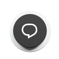 A black and white button with a speech bubble png