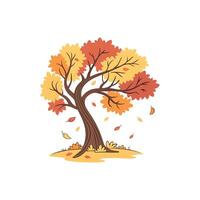 Autumn tree with leaves and falling leaves illustration vector