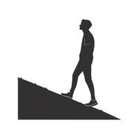 Silhouette of man walking on hill vector