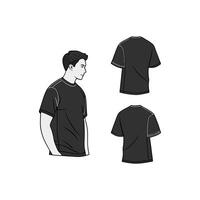 A black t - shirt with a man standing in front of it vector