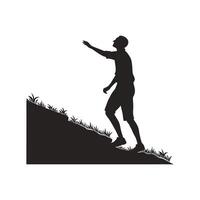 Silhouette of a man reaching up to a hill vector
