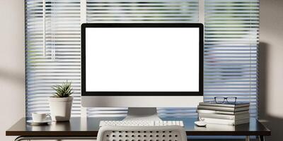 Efficient Workspace with Natural Light and Minimalist Design 3D Render. photo