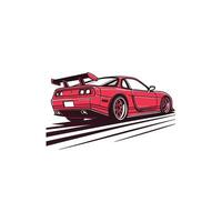 A red sports car is shown in the middle of a white background vector