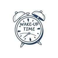 An alarm clock with the words wake up time written on it vector