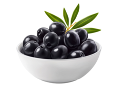 Black Olives Presented in a Clean White Bowl png
