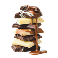 Layered Chocolate Stack with Melted Chocolate Dripping Down png