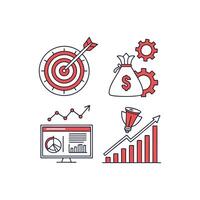 Business icons set with a target, money, and a computer vector