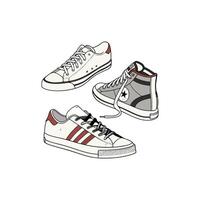 Three pairs of sneakers are shown on a white background vector