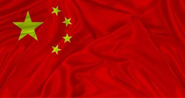 Realistic China flag waving. Close up of flag of China with cloth texture photo
