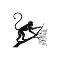 A black and white illustration of a monkey on a tree branch vector