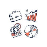 Business icons set with a briefcase, a pie chart and a business document vector