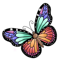 A vibrant and charming cartoon illustration of a butterfly with intricate wing patterns and bright colors. Ideal for childrens projects, educational content, decorations, and creative designs. png