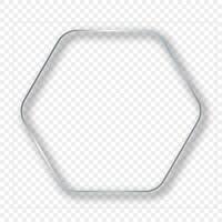 Silver glowing rounded hexagon frame with shadow vector