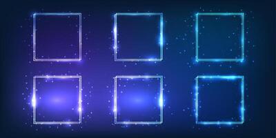 Neon double square frame with shining effects vector