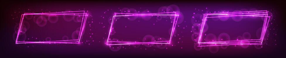 Neon rectangular frame with shining effects and sparkles vector
