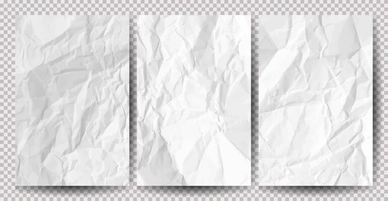 Set of white clean crumpled papers