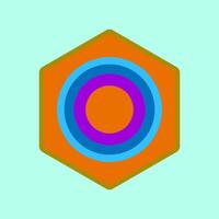 an orange hexagon with a blue and purple circle in the center vector