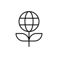 Sprout and world globe icon. Simple outline style. Planet plant leaf bio eco, green, global, protect, save nature, environment concept. Thin line symbol. Illustration isolated. vector