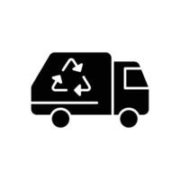 Garbage truck icon. Simple solid style. Landfill, recycling, trash, container, garbage management, vehicle, transportation concept. Black silhouette, glyph symbol. Illustration isolated. vector
