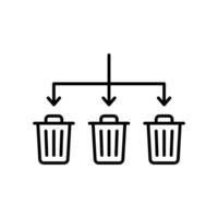Waste Sorting icon. Simple outline style. Waste segregation, sorting garbage by material, bin, trash with arrow separate concept. Thin line symbol. Illustration isolated. vector