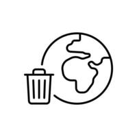 Global trash icon. Simple outline style. Earth globe, trash, recycle bin, pollution, recycling, garbage, planet, environment concept. Thin line symbol. Illustration isolated. vector