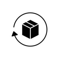 Return package icon. Simple solid style. Delivery parcel, box, package, return, exchange, arrow, deliver, product, shipping concept. Black silhouette, glyph symbol. Illustration isolated. vector