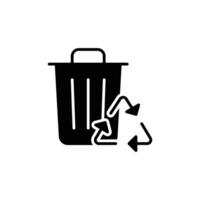 Recycle bin icon. Simple solid style. Rubbish, reuse, waste, pollution, recycling, garbage, container, trash, environment concept. Black silhouette, glyph symbol. Illustration isolated. vector