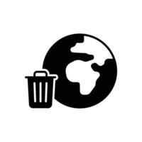 Global trash icon. Simple solid style. Earth globe, trash, recycle bin, pollution, recycling, garbage, planet, environment concept. Black silhouette, glyph symbol. Illustration isolated. vector