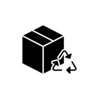 Recycled product packaging icon. Simple solid style. Recycle triangle, cardboard box, seal, cycle, packaging, environmental concept. Black silhouette, glyph symbol. Illustration isolated. vector
